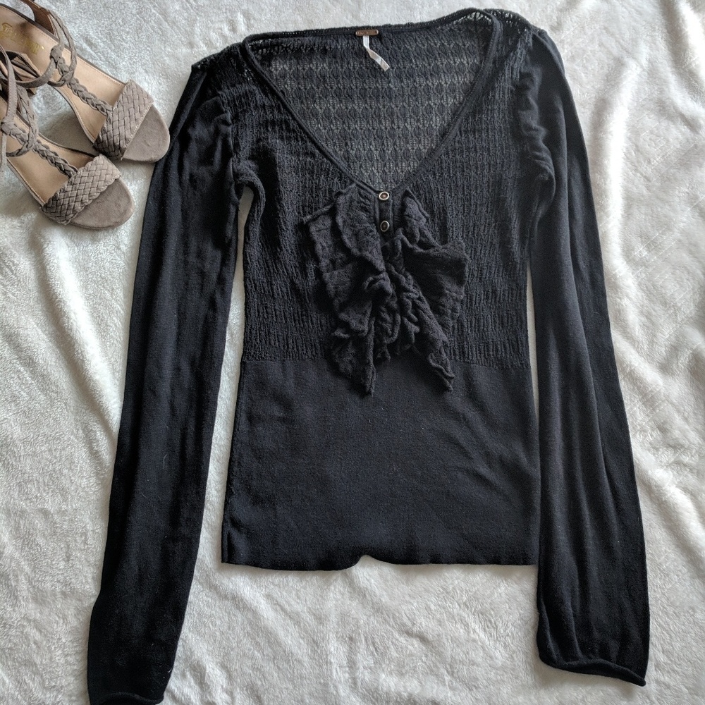 Free People Black Long Sleeve Top